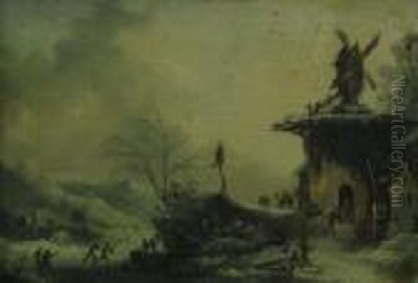 Winter Landscapes With Figures Oil Painting by Francesco Foschi