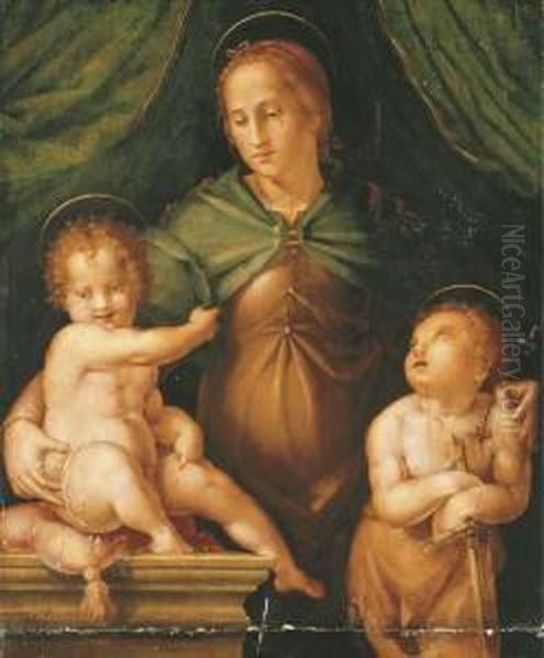 The Madonna And Child With The Infant Saint John The Baptist Oil Painting by Pier Francesco Foschi