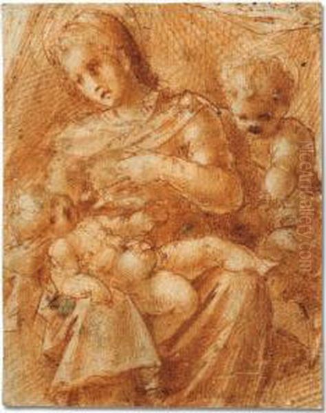 The Madonna And Child And St. John The Baptist Oil Painting by Pier Francesco Foschi