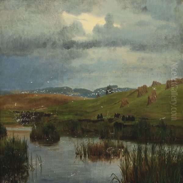 Landscape With Lake Oil Painting by Harald Foss