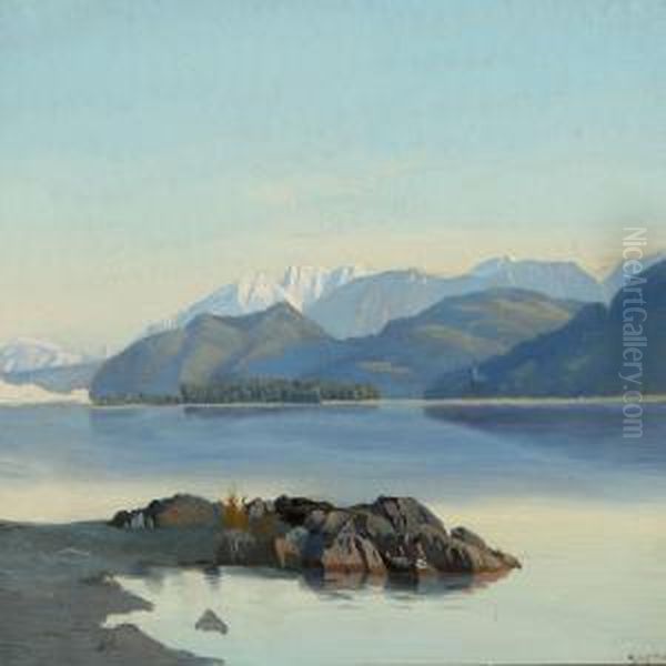 A Inlet Scene, 
Presumeably From Greenland Oil Painting by Harald Foss