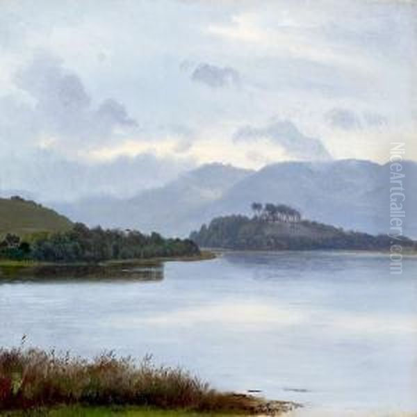 Lake Scenery Withhillsides Oil Painting by Harald Foss