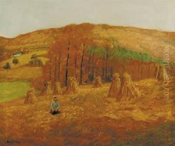 Corn Field And Autumn Oil Painting by Ben Foster