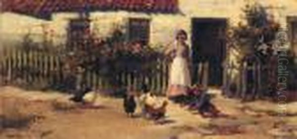 Outside The Cottage Door Oil Painting by William Gilbert Foster