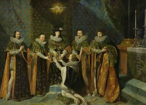 Louis XIII (1601-43) Receiving Henri d'Orleans (1595-1663) Duc de Longueville, into the Order of the Saint Esprit, 1633 Oil Painting by Philippe de Champaigne