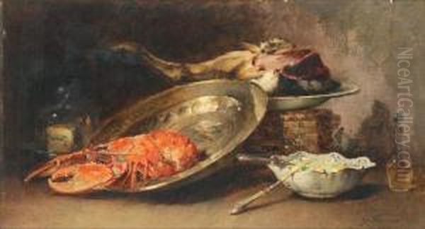 Nature Morte Au Cuivre Et Au Homard Oil Painting by Guillaume-Romain Fouace