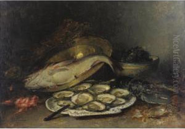 Property From A Private Collection, New York
 

 
 
 

 
 Still Life With Oysters, Salmon And Shrimp Oil Painting by Guillaume-Romain Fouace