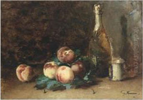 A Still Life With Peaches Oil Painting by Guillaume-Romain Fouace