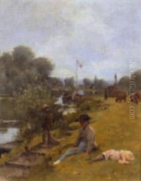 Peche A Bougival Oil Painting by Emile Louis Foubert