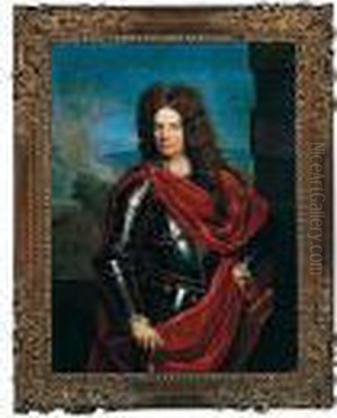 Portrait Of A Man In Armour, 
Threee-quarter Length, Wearing The Badge Of The Royal And Military Order
 Of Saint Louis Of France Oil Painting by Nicolas Fouche