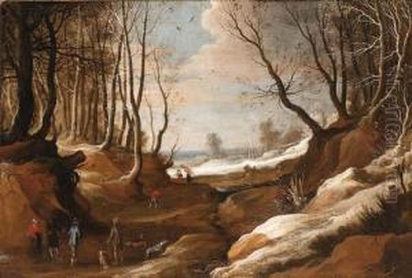 A Winter Landscape With Faggot Gatherers And Travellers On Apath Oil Painting by Jacques Fouquieres