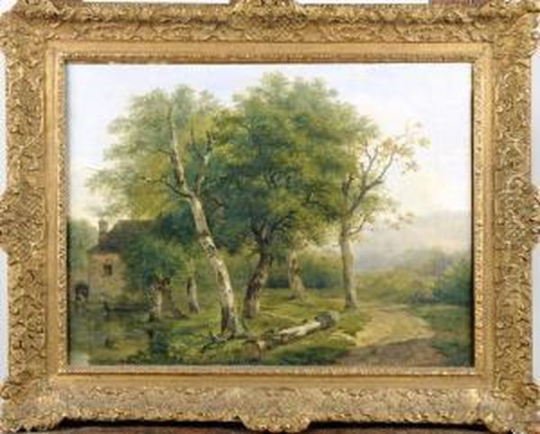 Paysage Aux Grands Arbres Oil Painting by Theodore Fourmois