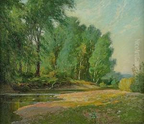 View Of A Brook Oil Painting by Alexis Jean Fournier