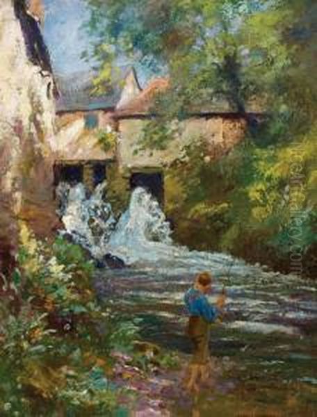 Boy Fishing Oil Painting by Alexis Jean Fournier