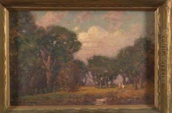 Wooded Landscape With Figures Oil Painting by Alexis Jean Fournier