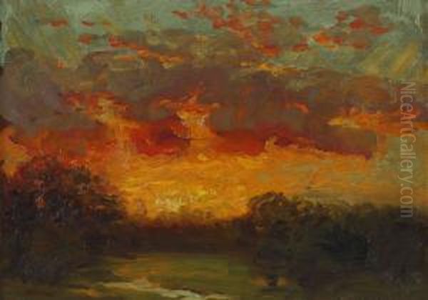 Sunset Oil Painting by Alexis Jean Fournier