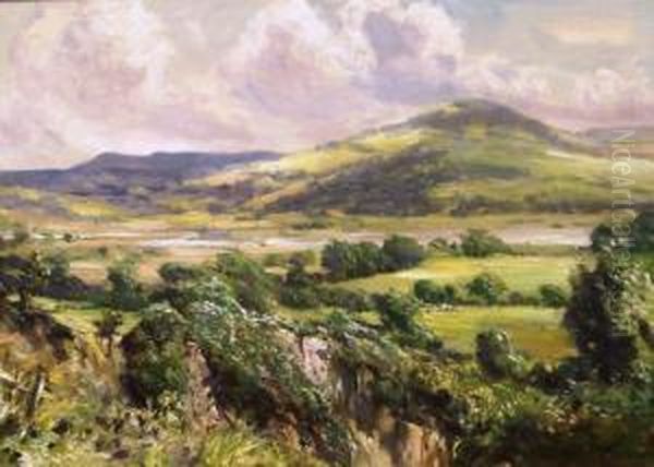 Mountain And Lake Landscape Oil Painting by Robert Fowler