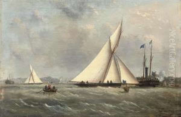 A Big Cutter Approaching The Turning Mark With The Crowded Clubsteamer Beyond Oil Painting by Arthur Wellington Fowles