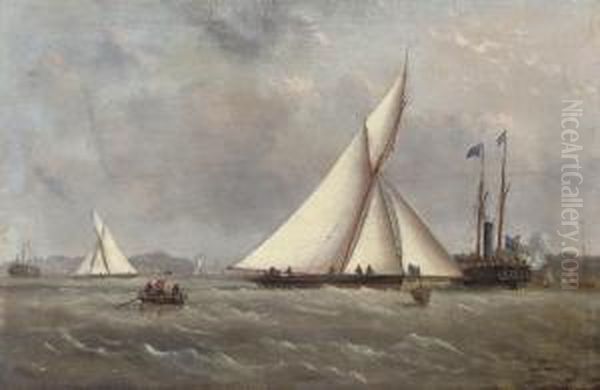 A Big Cutter Approaching The Turning Mark With The Crowded Club Steamer Beyond Oil Painting by Arthur Wellington Fowles