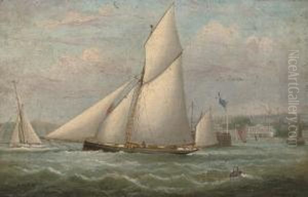 Racing Cutters Tacking Inshore Off Ryde Pier Oil Painting by Arthur Wellington Fowles