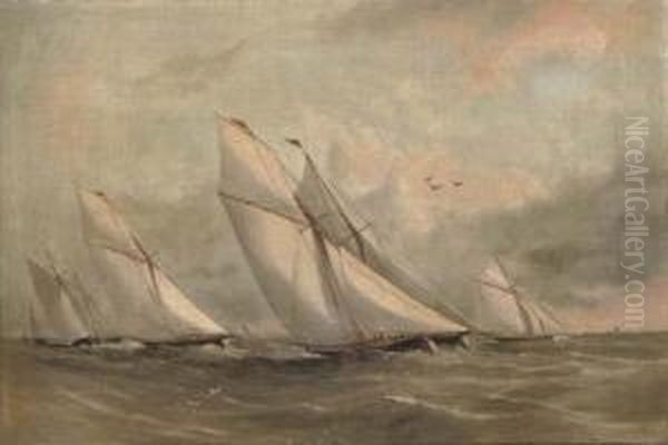 Racing Cutters Beating To Windward Oil Painting by Arthur Wellington Fowles