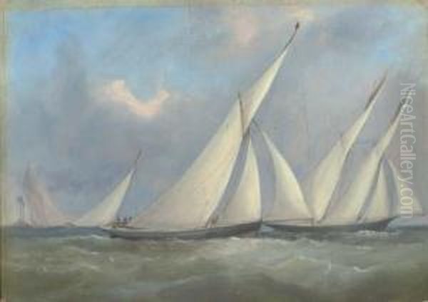 Florinda 
 And 
Gwyndoline 
 Racing Off The Nab Lightship Oil Painting by Arthur Wellington Fowles