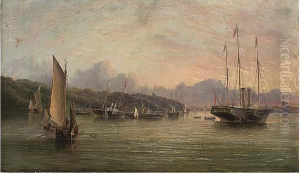 The Flotilla Of Royal Yachts 
Lying In Osborne Bay Prior To Queen Victoria's Departure For France In 
August Oil Painting by Arthur Wellington Fowles