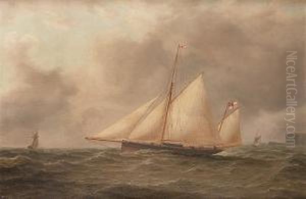 The Yawl 'julia' Under Royal Yacht Squadron Colours Oil Painting by Arthur Wellington Fowles