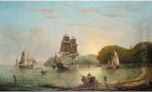 Anchored In Safe Harbour Oil Painting by Arthur Wellington Fowles