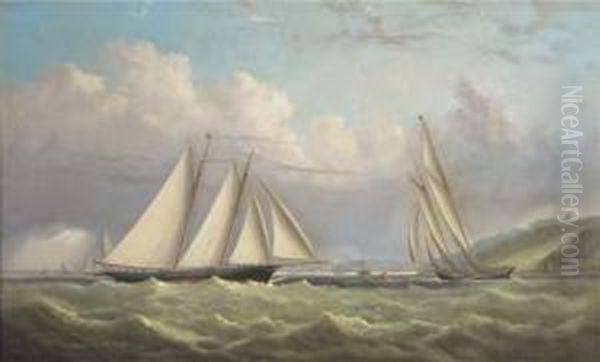 Racing Schooners Rounding The 
Turning Mark In Osborne Bay With Norris Castle Above And Ryde Oil Painting by Arthur Wellington Fowles