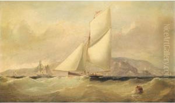 Yacht Racing Off The Lighthouse, Howth; Close To Shore Oil Painting by Arthur Wellington Fowles