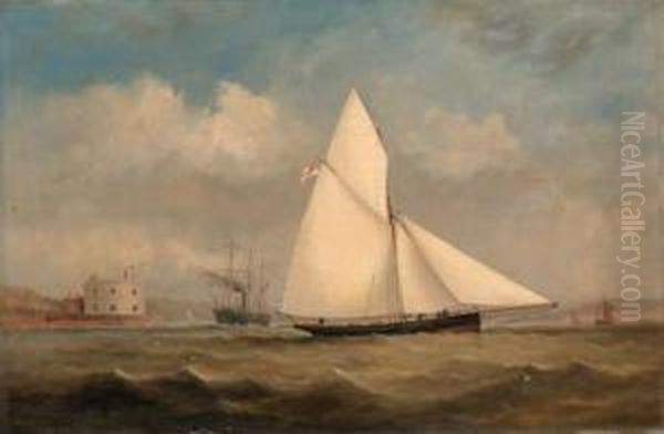 Terpsichore, A Racing Cutter, And A Large Paddle-steamer Off Hurstcastle, On The Solent Oil Painting by Arthur Wellington Fowles