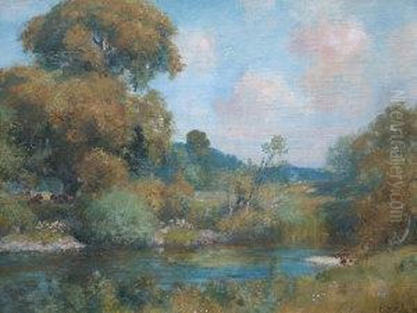 Wooded River Landscape Oil Painting by Charles James Fox