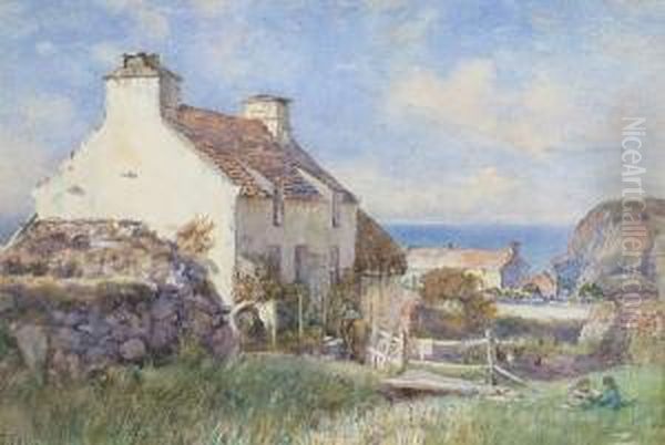 A Manx Cottage, Near Port Erin Oil Painting by Charles James Fox