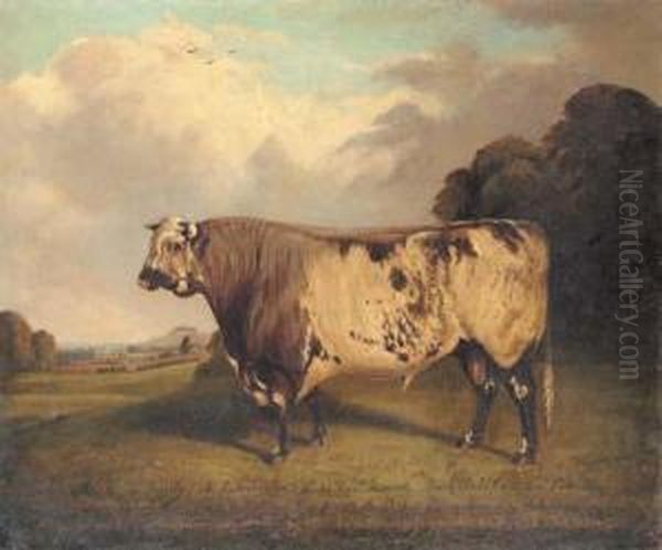 Mr. E. Swinnerton's Prize Bull Monk Oil Painting by Edwin M. Fox