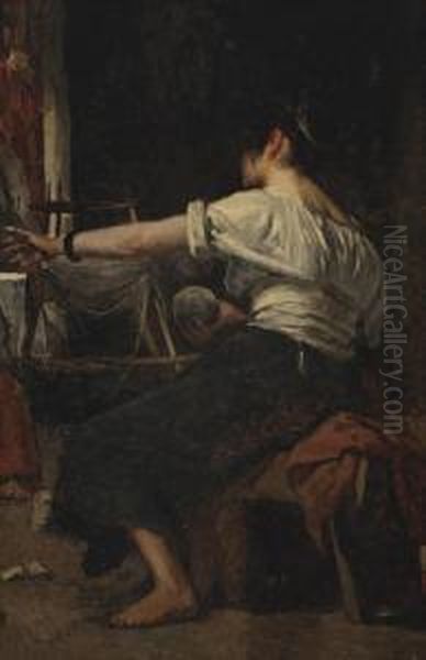 Carding The Wool Oil Painting by Emanuel Phillips Fox