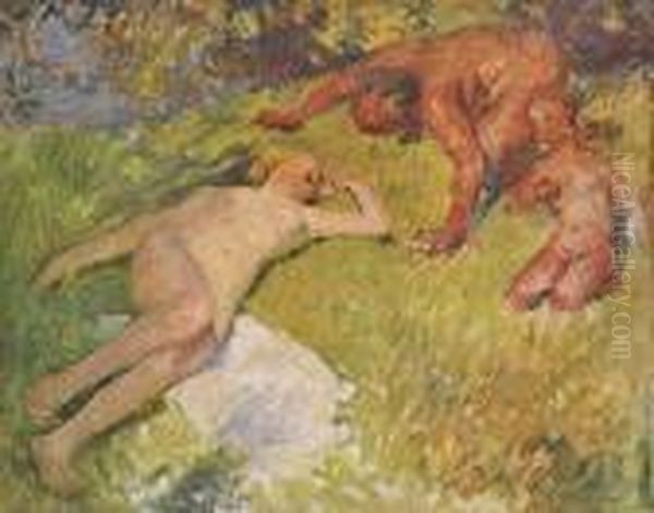 Nude And Satyrs Oil Painting by Emanuel Phillips Fox