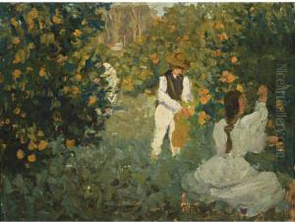 The Orange Pickers Oil Painting by Emanuel Phillips Fox