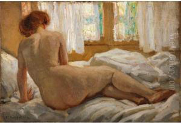 Nude Bathed In Sunlight Oil Painting by Emanuel Phillips Fox