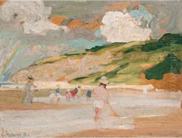 Beach Scene Oil Painting by Emanuel Phillips Fox