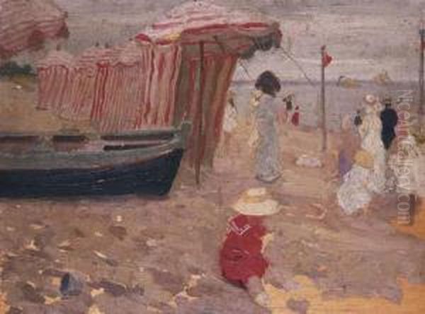 On A French Beach Oil Painting by Emanuel Phillips Fox