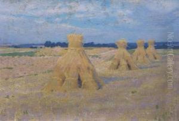 Wheat Stacks, Giverny Oil Painting by Emanuel Phillips Fox