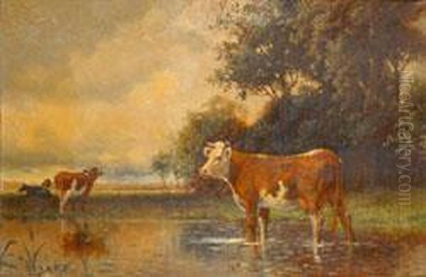 Cattle By A River Oil Painting by Robert Atkinson Fox