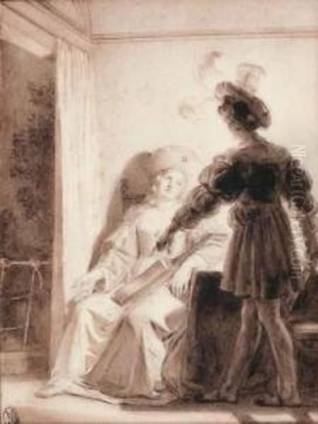 Scene
Troubadour : Les Amants Surpris Oil Painting by Alexandre Evariste Fragonard