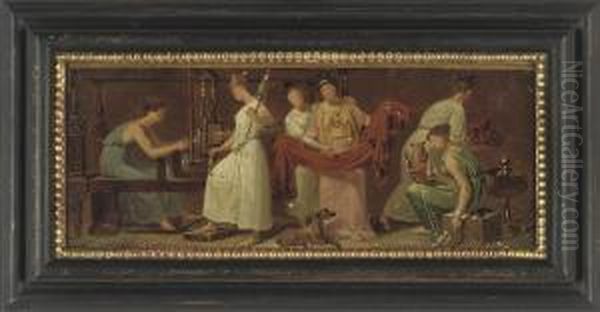 Study Of Female Figures, Possibly For A Cycle Connected With Thearts Of Industry Oil Painting by Alexandre Evariste Fragonard