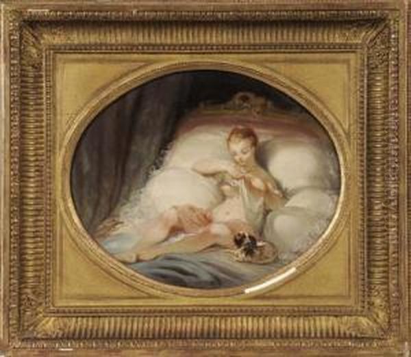 La Puce Et Le Reveil Oil Painting by Alexandre Evariste Fragonard