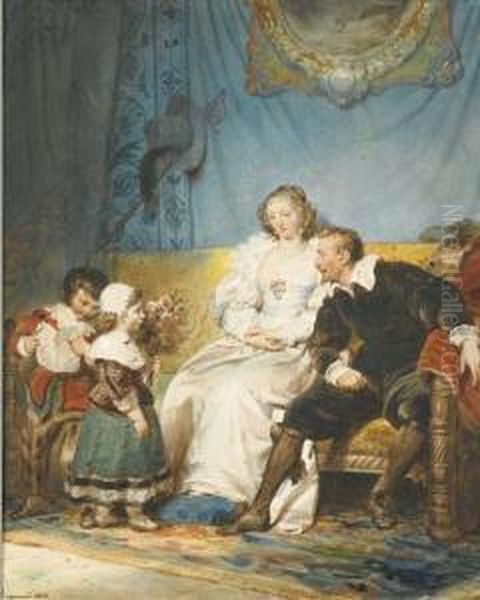 Rubens Et Helene Fourment Assis Avec Frans by Alexandre Evariste Fragonard