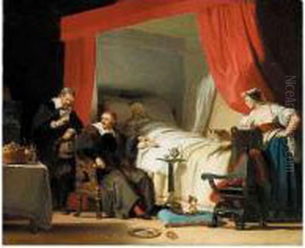 Cardinal Mazarin At The Deathbed Of Eustache Le Sueur Oil Painting by Alexandre Evariste Fragonard