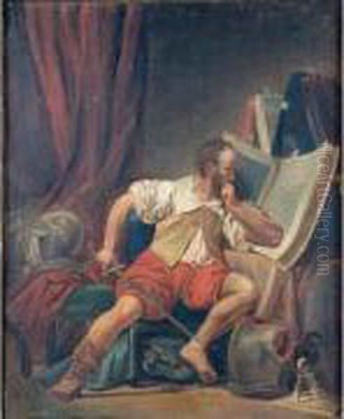 Le Tasse Ou La Lecture Des Romans Medievaux. Oil Painting by Alexandre Evariste Fragonard