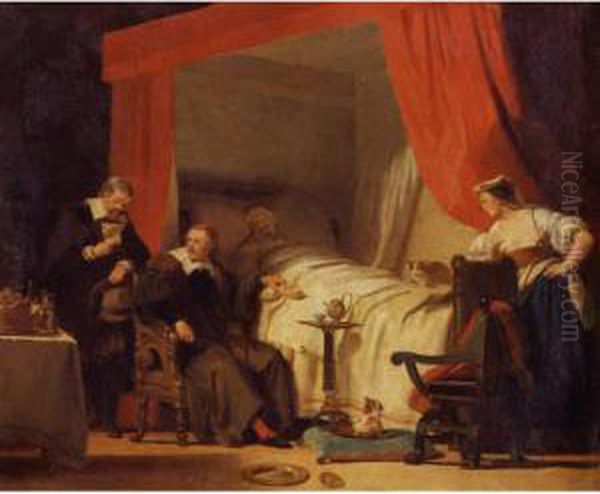 Cardinal Mazarin At The Deathbed Of Eustache Le Sueur Oil Painting by Alexandre Evariste Fragonard